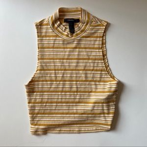 Yellow striped mock neck crop top
